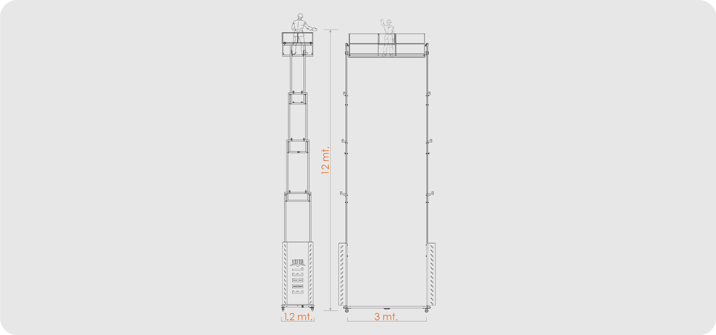 12 MT technical specifications of the mobile scaffold